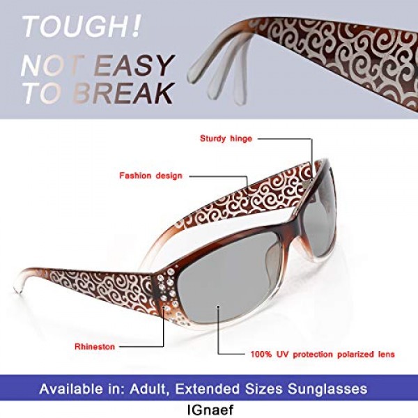 IGnaef 라인스톤 여성용 포토크롬 선글라스, 편광 렌즈, UV400 보호, 야외용 눈부심 방지 빈티지 선글라스, m
