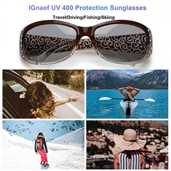 IGnaef 라인스톤 여성용 포토크롬 선글라스, 편광 렌즈, UV400 보호, 야외용 눈부심 방지 빈티지 선글라스, m