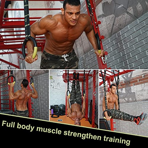 조절 가능한 스트랩이 있는 QUOLIX 체조 링, 스트랩이 있는 미끄럼 방지 풀업 링, 가정용 스트랩이 있는 1300lbs 운동 링, 홈 체육관, 운동, 운동, 훈련, 미용 체조용 체조 