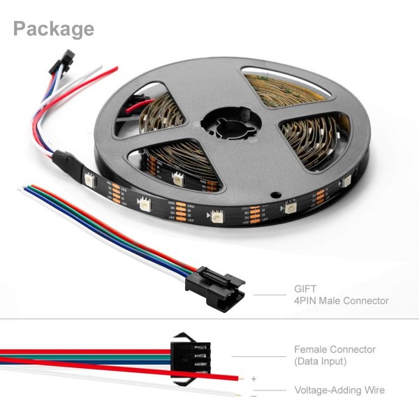 BTF-LIGHTING 16.4피트 150 픽셀 WS2813 업그레이드된 WS2812B 개별적으로 디지털 주소 지정 가능 RGB 이중 신호 LED 유연한 스트립 라이트 5050 SMD 매직 드림 컬러 IP30 비 방수 DC 5V 