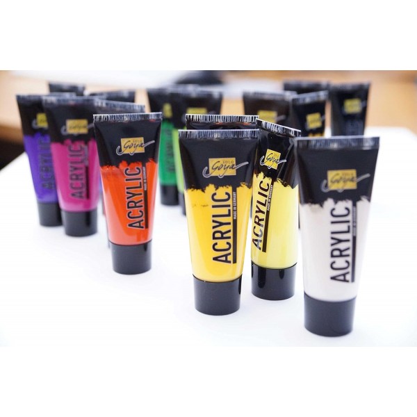 KREUL 84173 - 20ml 튜브에 32가지 색상이 포함된 Solo Goya 아크릴 세트, 연구용 품질의 크리미한 다용도 아크릴 페인트, 수성, 빠른 무광 건조, 우수한 커버리지, 방수 20ml 튜