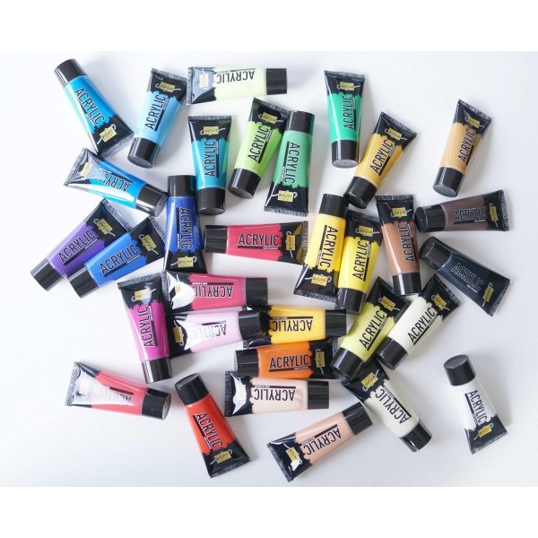 KREUL 84173 - 20ml 튜브에 32가지 색상이 포함된 Solo Goya 아크릴 세트, 연구용 품질의 크리미한 다용도 아크릴 페인트, 수성, 빠른 무광 건조, 우수한 커버리지, 방수 20ml 튜