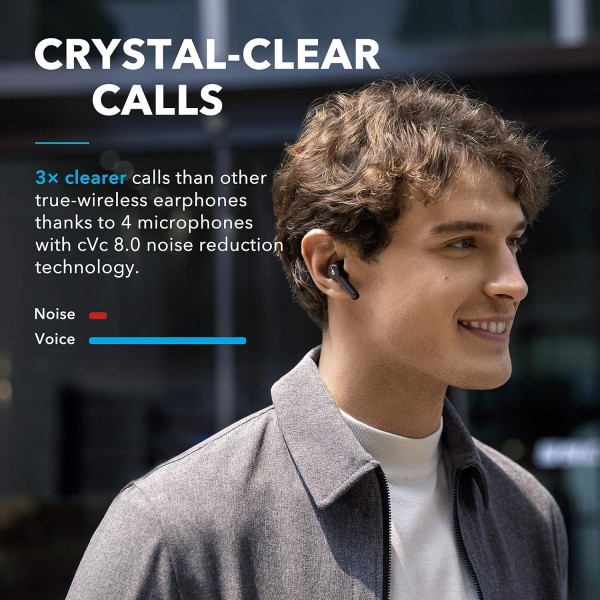 Anker Innovations Soundcore Liberty Air 2 - 다이아몬드 코팅 드라이버가 장착된 진정한 무선 헤드폰 및 높은 연결 잡음 제거 기능이 있는 4개의 마이크 - 흰색, 귀속