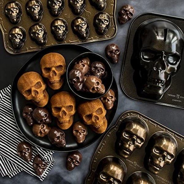 Nordic Ware Skull Cakelet 할로윈 Bakeware, Haunted 팬, Bronze Haunted Skull 케이크릿 팬
