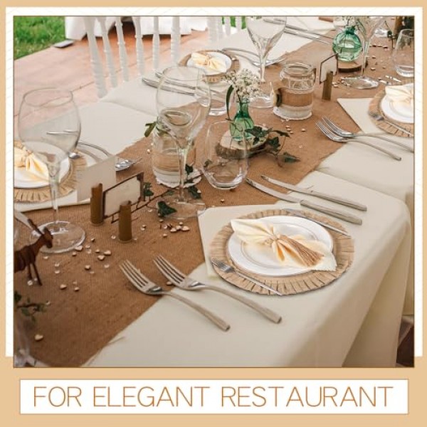 Gejoy 6 세트 둥근 삼베 플레이스 매트 저녁 식사 냅킨 천, 황마 플레이스 매트가 포함된 나무 구슬 냅킨 링 내열성 플레이스 매트 플레이트용 Boho 나무 반지 결혼식 식