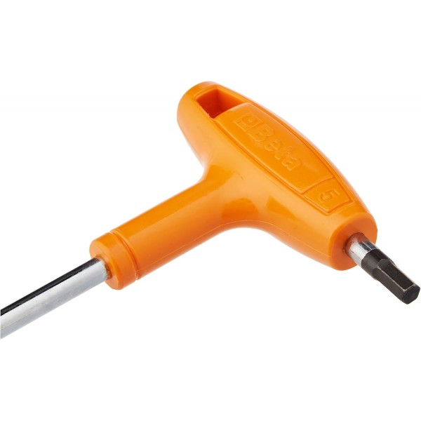 Beta 96T 5 T-핸들 육각 소켓(5.0mm 육각 키, 크롬 도금, 인체 공학적 T-핸들, 강력하고 내구성이 있음, Made in Italy, 무게: 83.6g) 실버/오렌지