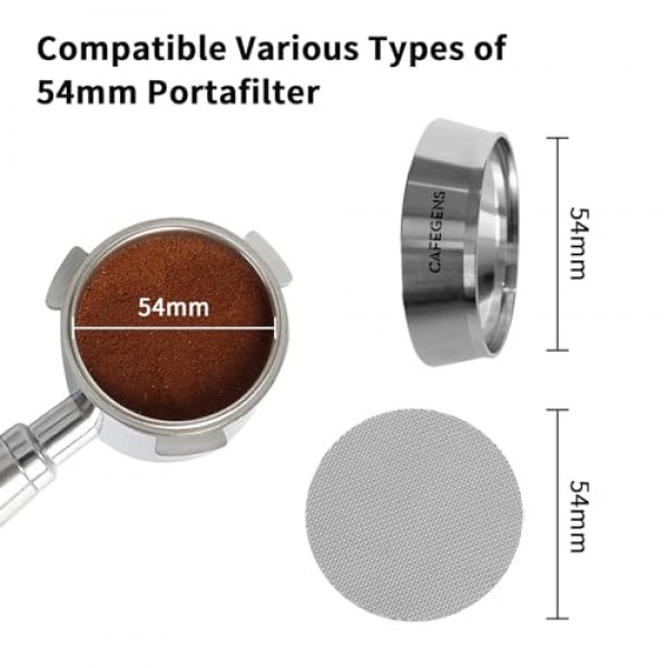 CAFEGENS 54mm 에스프레소 도징 깔때기 및 퍽 스크린 세트, 자기 커피 도징 링, 54mm Breville Portafilters용 재사용 가능한 에스프레소 퍽 스크린