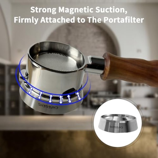 CAFEGENS 54mm 에스프레소 도징 깔때기 및 퍽 스크린 세트, 자기 커피 도징 링, 54mm Breville Portafilters용 재사용 가능한 에스프레소 퍽 스크린