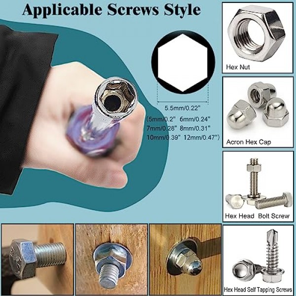 Auniwaig 5mm-12mm 육각 너트 키 소켓 렌치 스크류 드라이버 수공구 세트 7Pcs