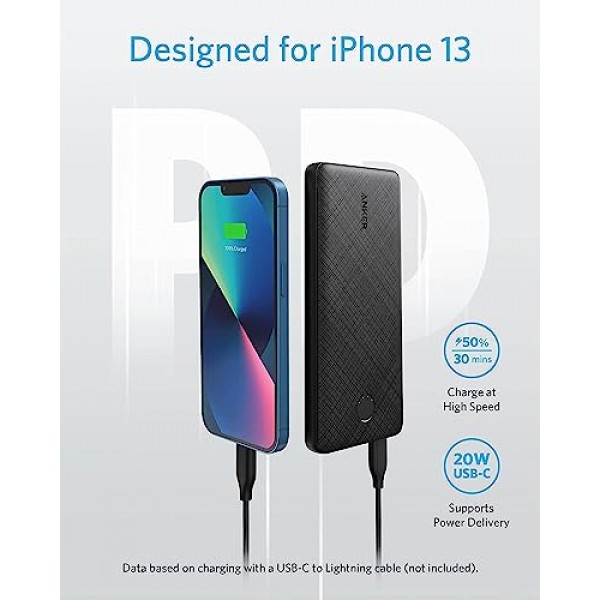 Anker 휴대용 충전기, 20W 전원 공급 기능을 갖춘 USB-C 휴대용 충전기 10000mAh, iPhone 14/13/12 시리즈, S10, Pixel 4 이상용 523 전원 은행(PowerCore Slim 10K PD)(검은색)