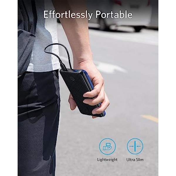 Anker 휴대용 충전기, 20W 전원 공급 기능을 갖춘 USB-C 휴대용 충전기 10000mAh, iPhone 14/13/12 시리즈, S10, Pixel 4 이상용 523 전원 은행(PowerCore Slim 10K PD)(검은색)