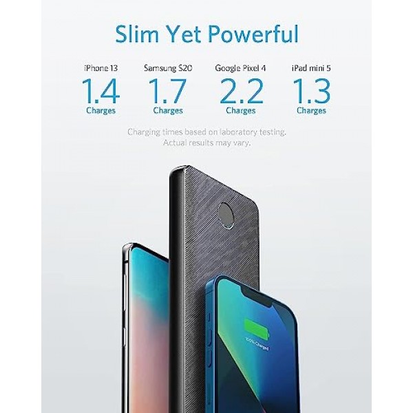 Anker 휴대용 충전기, 20W 전원 공급 기능을 갖춘 USB-C 휴대용 충전기 10000mAh, iPhone 14/13/12 시리즈, S10, Pixel 4 이상용 523 전원 은행(PowerCore Slim 10K PD)(검은색)