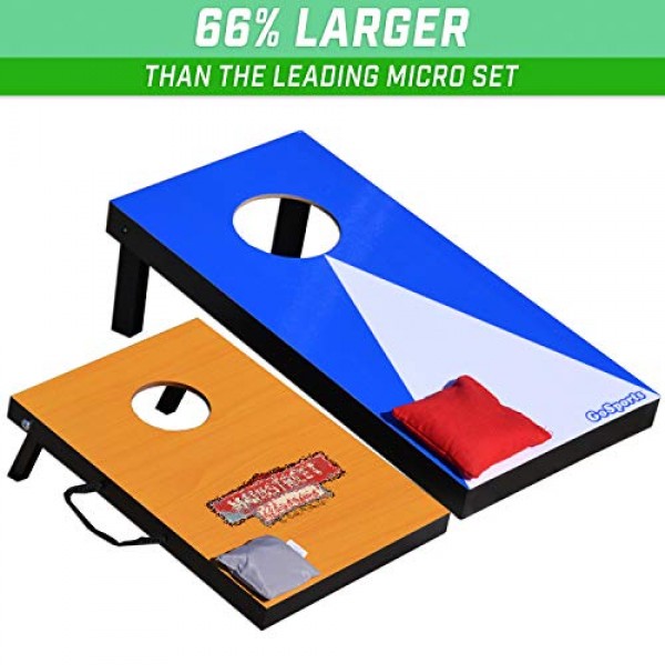 GoSports 2피트 x 1피트 휴대용 크기 콘홀 게임 세트(빈백 6개 포함) - 실내 및 실외 놀이에 적합(클래식 또는 목재 디자인 중에서 선택)