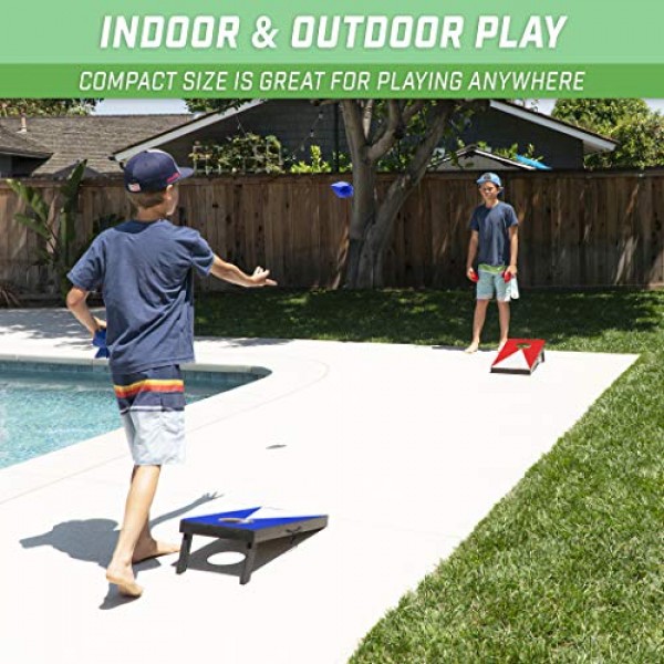 GoSports 2피트 x 1피트 휴대용 크기 콘홀 게임 세트(빈백 6개 포함) - 실내 및 실외 놀이에 적합(클래식 또는 목재 디자인 중에서 선택)