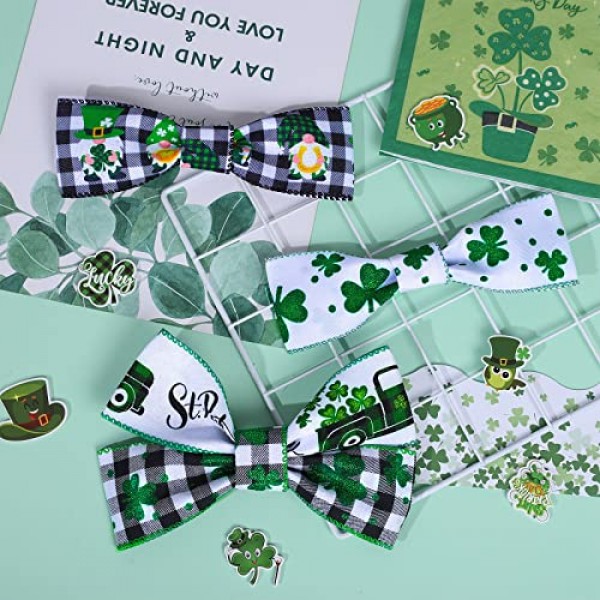 고래 성 패트릭의 날 유선 가장자리 리본 토끼풀 클로버 아일랜드 그놈 트럭 무늬 패브릭 리본 24 야드 버팔로 격자 무늬 포장용 공예 리본 DIY 활 화환 공예품 만들기, 