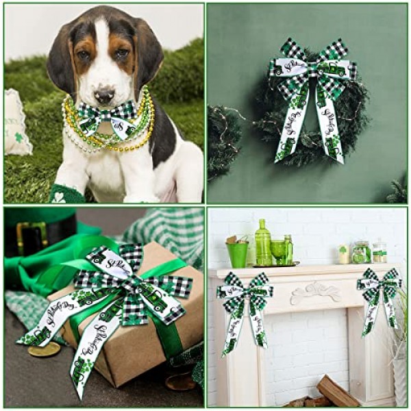 고래 성 패트릭의 날 유선 가장자리 리본 토끼풀 클로버 아일랜드 그놈 트럭 무늬 패브릭 리본 24 야드 버팔로 격자 무늬 포장용 공예 리본 DIY 활 화환 공예품 만들기, 