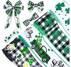 고래 성 패트릭의 날 유선 가장자리 리본 토끼풀 클로버 아일랜드 그놈 트럭 무늬 패브릭 리본 24 야드 버팔로 격자 무늬 포장용 공예 리본 DIY 활 화환 공예품 만들기, 