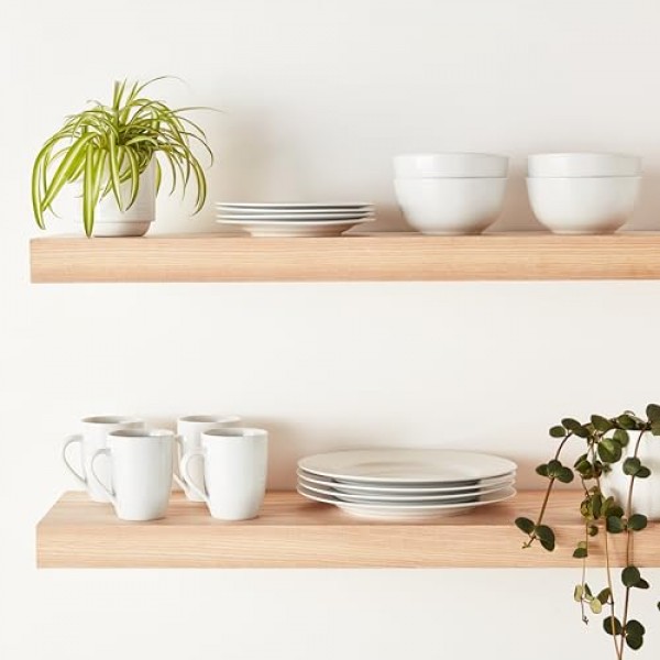 Amazon Basics 16피스 ​​도자기 주방 식기 세트(접시, 그릇, 머그 포함), 4인 서비스 - 화이트