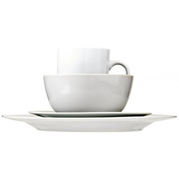 Amazon Basics 16피스 ​​도자기 주방 식기 세트(접시, 그릇, 머그 포함), 4인 서비스 - 화이트