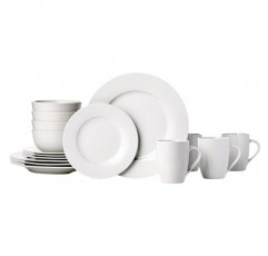 Amazon Basics 16피스 ​​도자기 주방 식기 세트(접시, 그릇, 머그 포함), 4인 서비스 - 화이트