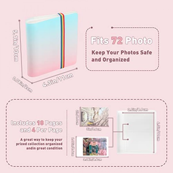 Kodak PRINTOMATIC/Mini 2 HD/Smile 인스턴트 포토 프린터(Kodak 카메라용 케이스 포함)용 Yinke 앨범, 여행용 보호 보관 가방 운반(그라데이션 색상 조합)