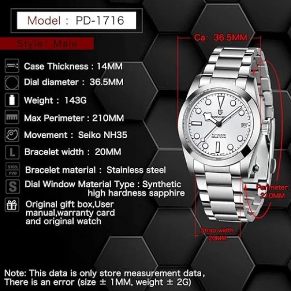 Pagani Design 남성용 시계 36MM 사파이어 100M 다이버 자동 시계 남성용 시계 일본 NH35A 무브먼트 기계식 남성용 시계