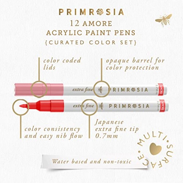Primrosia 12 암벽화, 종이, 목재, 세라믹, 석재, 캔버스용 아모레 아크릴 페인트 펜 - 엑스트라 파인 팁 마커 세트