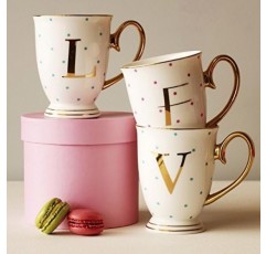 Bombay Duck Alphabet Spotty Metallic Mug Letter B 자홍색 반점이 있는 골드, 도자기, 흰색, 1개(1팩) 흰색 문자 B