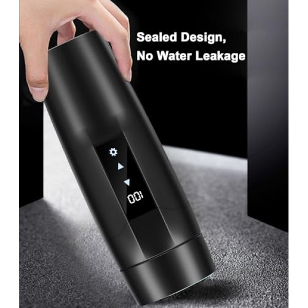 Rauwseul 여행용 전기 주전자 소형, 304 스테인레스 스틸 라이너가 포함된 350 ml 휴대용 가열 컵, 40 ~ 100 °C 조정 가능, 300 W 빠른 끓는 물 컵, 누출 방지, 역류 방지 화재 방