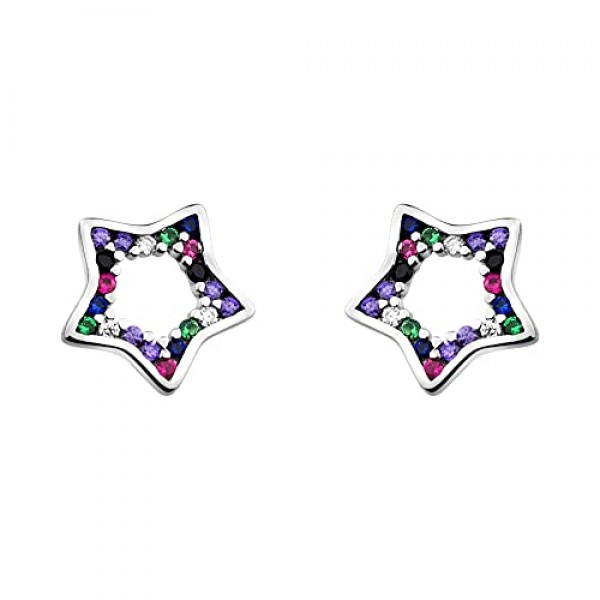 SOFIA MILANI - 여성용 귀걸이 925 실버 지르코니아 스톤 포함 - 별 스터드 귀걸이 - 20974, 스털링 실버, 큐빅 지르코니아