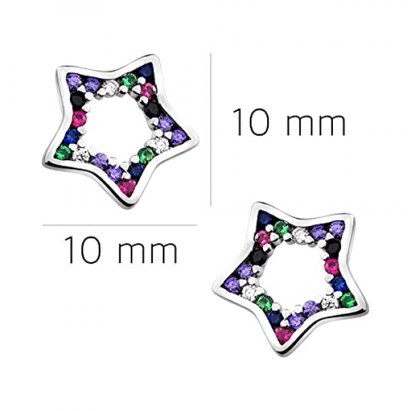 SOFIA MILANI - 여성용 귀걸이 925 실버 지르코니아 스톤 포함 - 별 스터드 귀걸이 - 20974, 스털링 실버, 큐빅 지르코니아