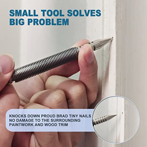 듀얼 헤드 네일 세터 및 힌지 핀 펀치 세트, 1/32IN 및 1/16IN 헤드가 있는 해머리스 스프링 네일 세트, 매우 높은 5000 PSI 타격력(네일 세터 및 힌지 핀 펀치 세트)