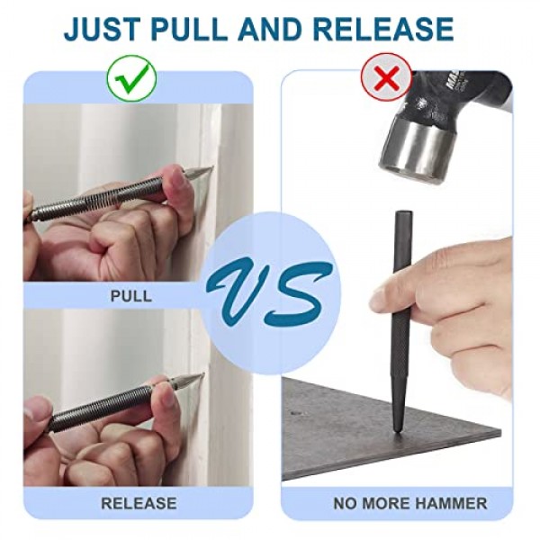 듀얼 헤드 네일 세터 및 힌지 핀 펀치 세트, 1/32IN 및 1/16IN 헤드가 있는 해머리스 스프링 네일 세트, 매우 높은 5000 PSI 타격력(네일 세터 및 힌지 핀 펀치 세트)