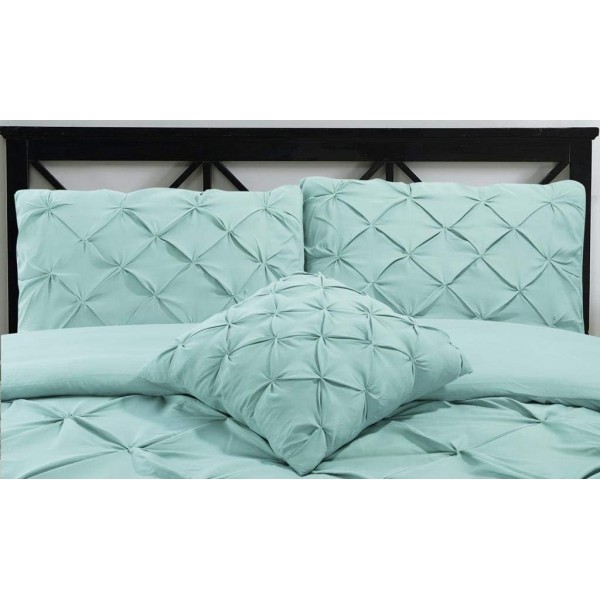 Fixtex Pinch Pleat Pintuck Duvet Cover Set with Fitted Sheet & Pillow Cases 포함 Complementary Cushion Cover – Set of 5 (King, Duck Egg) Duck Egg King Size