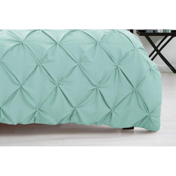 Fixtex Pinch Pleat Pintuck Duvet Cover Set with Fitted Sheet & Pillow Cases 포함 Complementary Cushion Cover – Set of 5 (King, Duck Egg) Duck Egg King Size