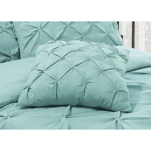 Fixtex Pinch Pleat Pintuck Duvet Cover Set with Fitted Sheet & Pillow Cases 포함 Complementary Cushion Cover – Set of 5 (King, Duck Egg) Duck Egg King Size