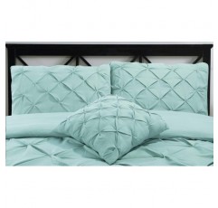 Fixtex Pinch Pleat Pintuck Duvet Cover Set with Fitted Sheet & Pillow Cases 포함 Complementary Cushion Cover – Set of 5 (King, Duck Egg) Duck Egg King Size