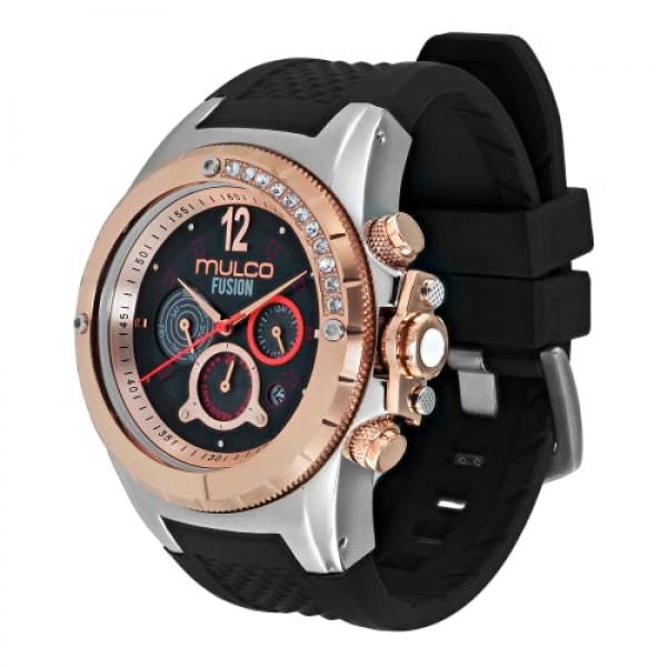MULCO 블루 마린 여성용 시계 쿼츠 다기능 무브먼트 스테인레스 스틸 및 실리콘 밴드 프리미엄 아날로그 디스플레이 크리스탈 톤 및 로즈 골드 액센트 방수