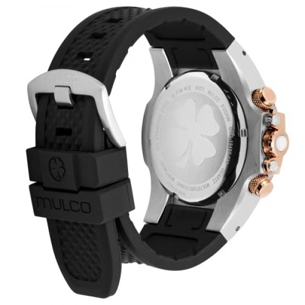 MULCO 블루 마린 여성용 시계 쿼츠 다기능 무브먼트 스테인레스 스틸 및 실리콘 밴드 프리미엄 아날로그 디스플레이 크리스탈 톤 및 로즈 골드 액센트 방수