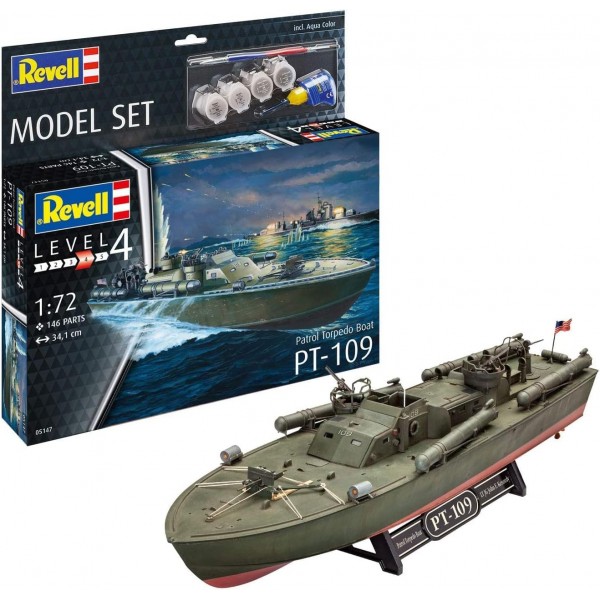Revell 65147 모델 세트 Schnellboot Patrol Torpedo Boat PT-109, 선박 모델 1:72, 34.1 cm 고급 사용자를 위한 원본 그대로의 모델 키트, 기본 액세서리가 포함된 스타터 키트, 도색되지