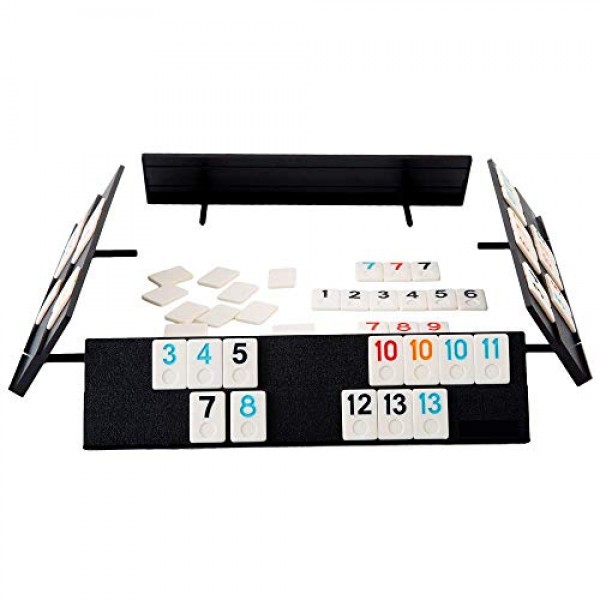 Homwom 106 Tiles Rummy Game - 여행 게임 Rummy Board Game Rummy Set with Aluminium Case & 4 미끄럼 방지 내구성 트레이 rummi2