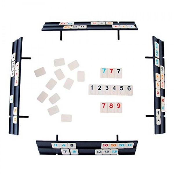 Homwom 106 Tiles Rummy Game - 여행 게임 Rummy Board Game Rummy Set with Aluminium Case & 4 미끄럼 방지 내구성 트레이 rummi2