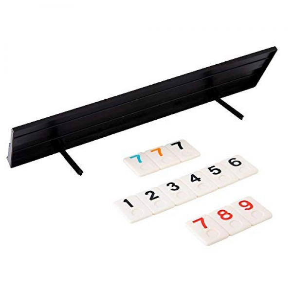 Homwom 106 Tiles Rummy Game - 여행 게임 Rummy Board Game Rummy Set with Aluminium Case & 4 미끄럼 방지 내구성 트레이 rummi2
