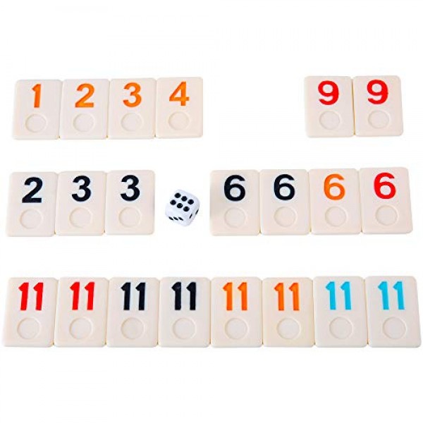 Homwom 106 Tiles Rummy Game - 여행 게임 Rummy Board Game Rummy Set with Aluminium Case & 4 미끄럼 방지 내구성 트레이 rummi2