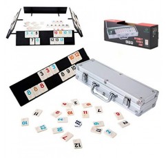 Homwom 106 Tiles Rummy Game - 여행 게임 Rummy Board Game Rummy Set with Aluminium Case & 4 미끄럼 방지 내구성 트레이 rummi2