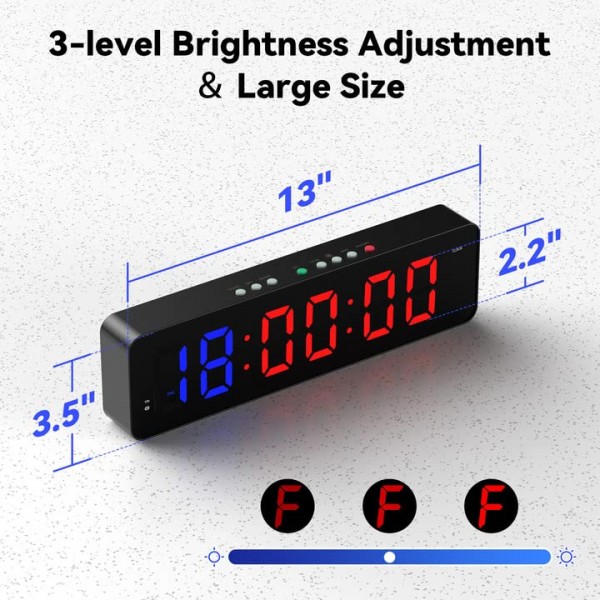Seesii 체육관 타이머, LED 운동 콜크 카운트 다운/업 시계, 11.5 x 4 울트라 클리어 디지털 디스플레이, 운동 금속 스톱워치와 호환되는 보조 배터리, 리모컨이 있는 다중 