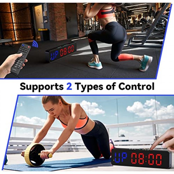 Seesii 체육관 타이머, LED 운동 콜크 카운트 다운/업 시계, 11.5 x 4 울트라 클리어 디지털 디스플레이, 운동 금속 스톱워치와 호환되는 보조 배터리, 리모컨이 있는 다중 