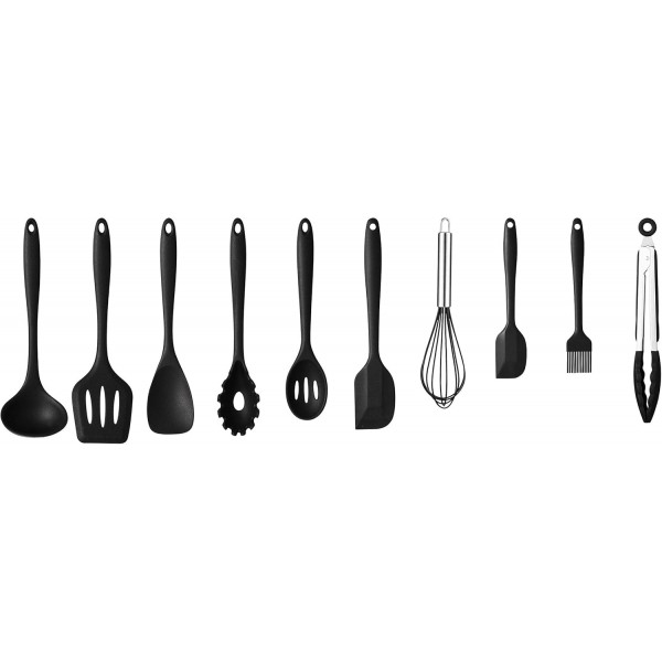 Vivo 10 조각 주방 용품 세트 실리콘 스크레이퍼 브러시 집게 털 스푼 터너 수프 내구성 식기 세척기 안전-이지 그립