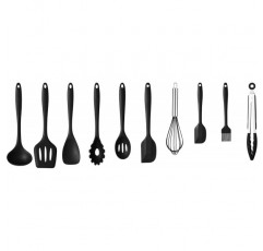 Vivo 10 조각 주방 용품 세트 실리콘 스크레이퍼 브러시 집게 털 스푼 터너 수프 내구성 식기 세척기 안전-이지 그립