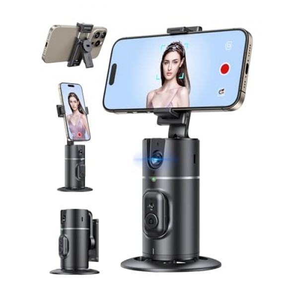 자동 얼굴 추적 삼각대 360 회전【최신 버전】 앱 필요 없음 휴대폰 회전용 자동 얼굴 추적 삼각대 4''-7'' iPhone과 호환 가능 Vlog 라이브 스트리밍용 Android 휴대폰 홀더
